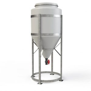 Plastic Fermenters complete with galvanised steel stands and a tap fitted